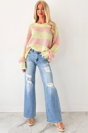 Desirae High Rise Wide Leg Risen Jeans (Light) Tagless Neckline Design