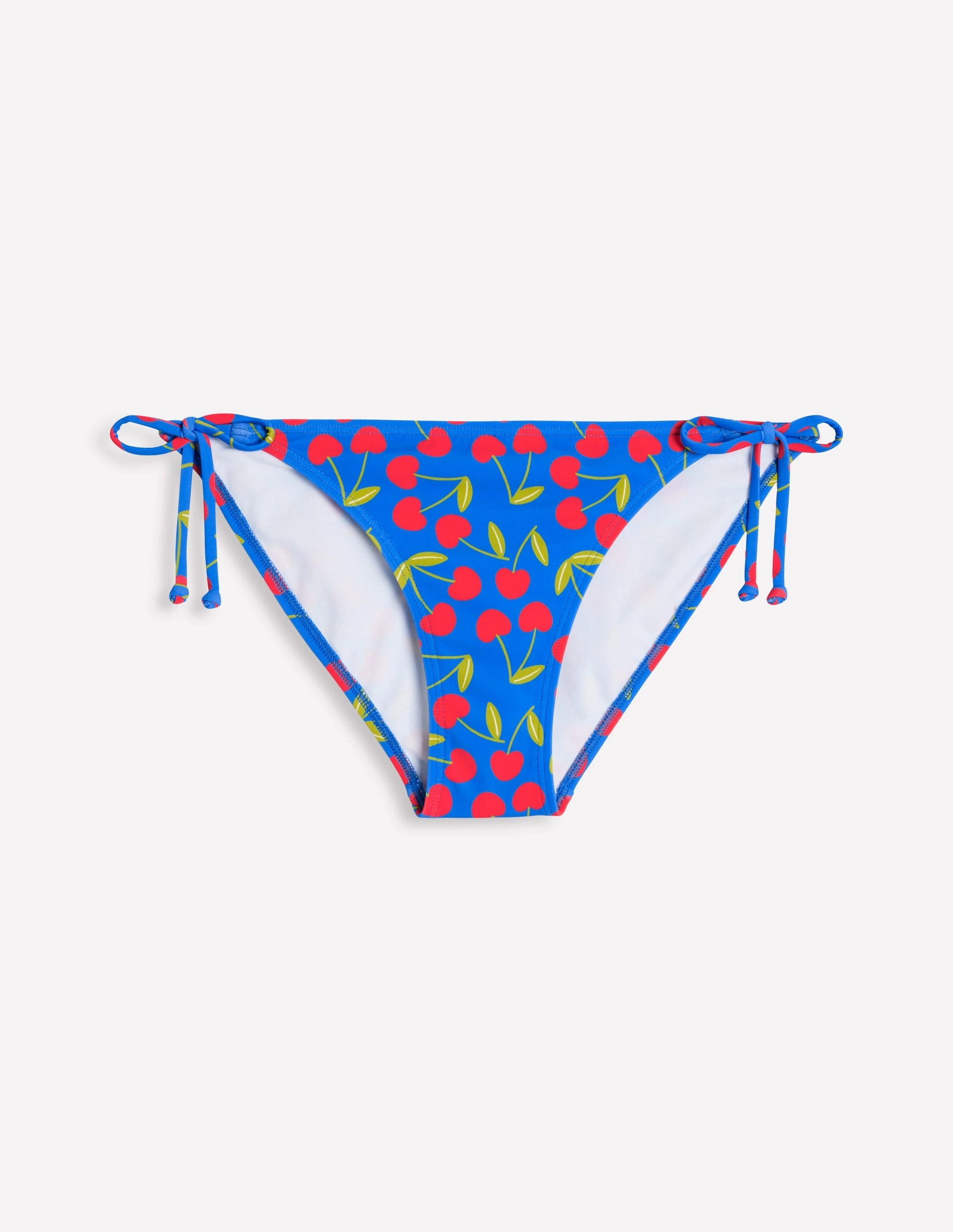 Tropical Adventure Fading Resistant Fabric Symi String Bikini Bottoms-Gallery Blue, Cherry Scatter