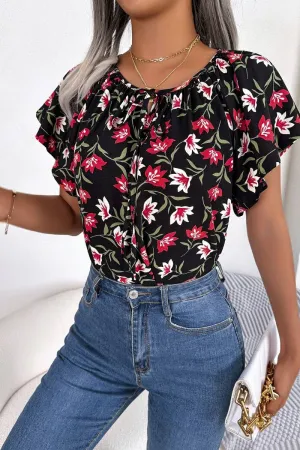 Double Chest Pocket CASUAL LOOSE RUFFLED LACE CHIFFON TOP_CWTSTS0223