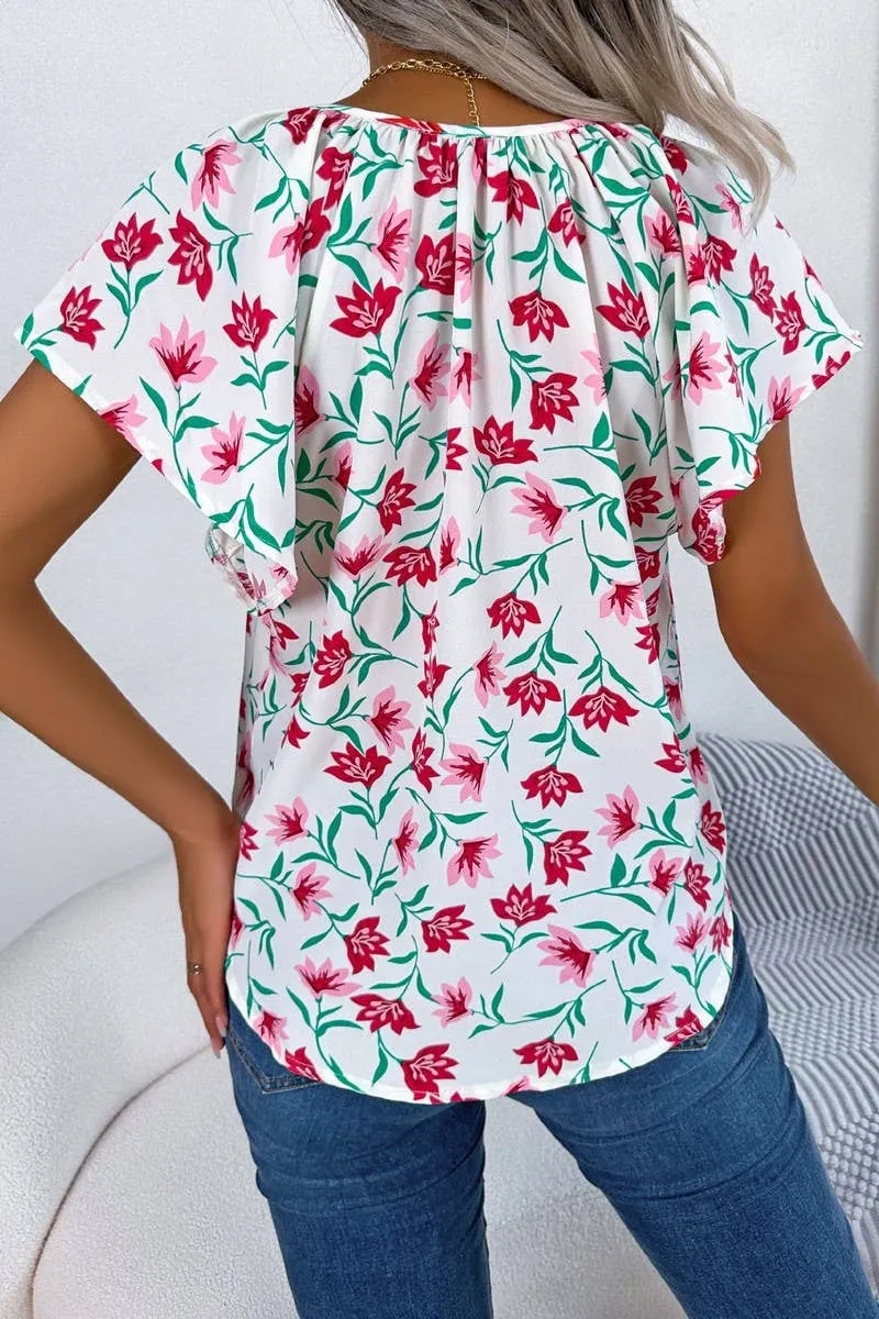 MultiPurposeUtility CASUAL LOOSE RUFFLED LACE CHIFFON TOP_CWTSTS0223