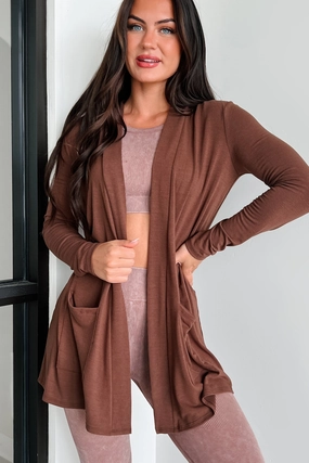 Keeping You Around Lightweight Zenana Cardigan (Brown) AdjustableClosure Durable Interlock Stitch