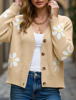 Convertible Neckline Fall Floral Button Varsity Sweater Jacket