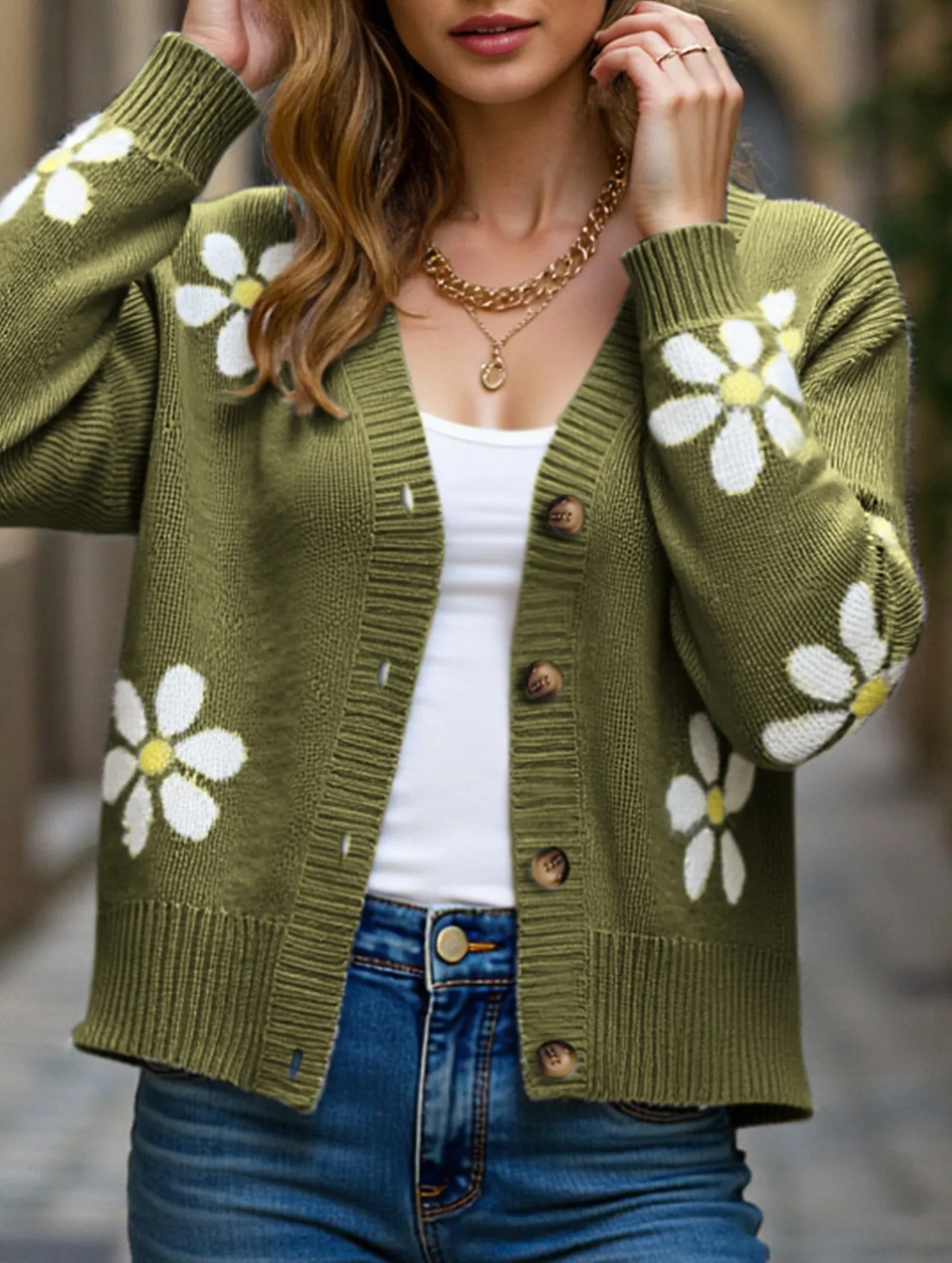 Wrinkle Free Texture MultiPanelBreathability Fall Floral Button Varsity Sweater Jacket