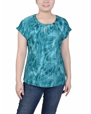 Stretchable Knit Extended Sleeve Top With Grommets