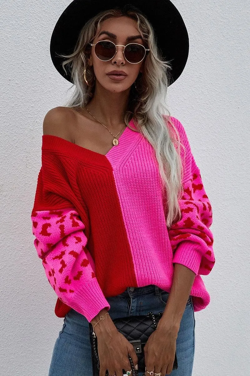 V NECK LEOPARD TOP Circular Knit Technology
