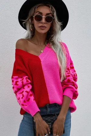 V NECK LEOPARD TOP Circular Knit Technology
