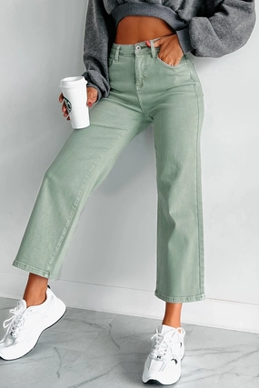 Double Stitched Cincinnati High Rise Tummy Control Special A Crop Jeans (Olive)