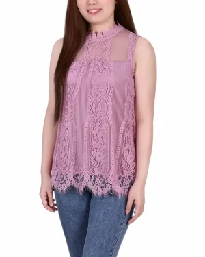 Stay Cool Technology Tagless Labeling Petite Sleeveless Mock Neck Lace Top