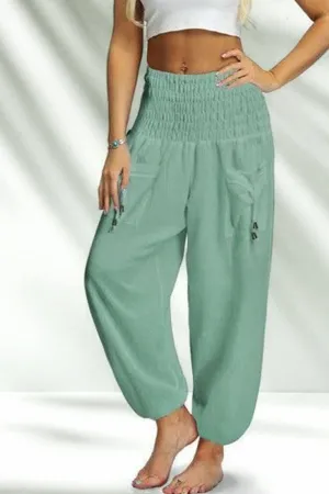 Tapered leg Smart Look SOLID COLOR ELASTIC WAIST PANTS