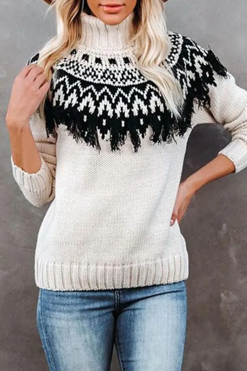 MinimalistSilhouette WOMEN VINTAGE TASSEL HIGH NECK BOHEMIAN SWEATER