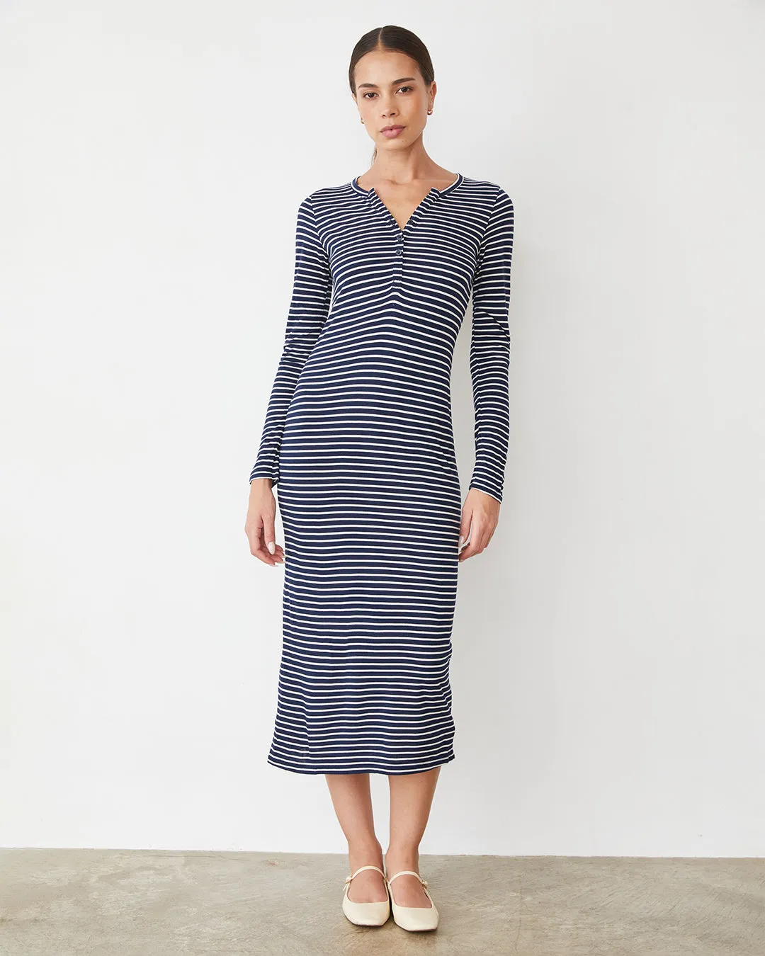 Stripe Henley Dress Interlock Stitching