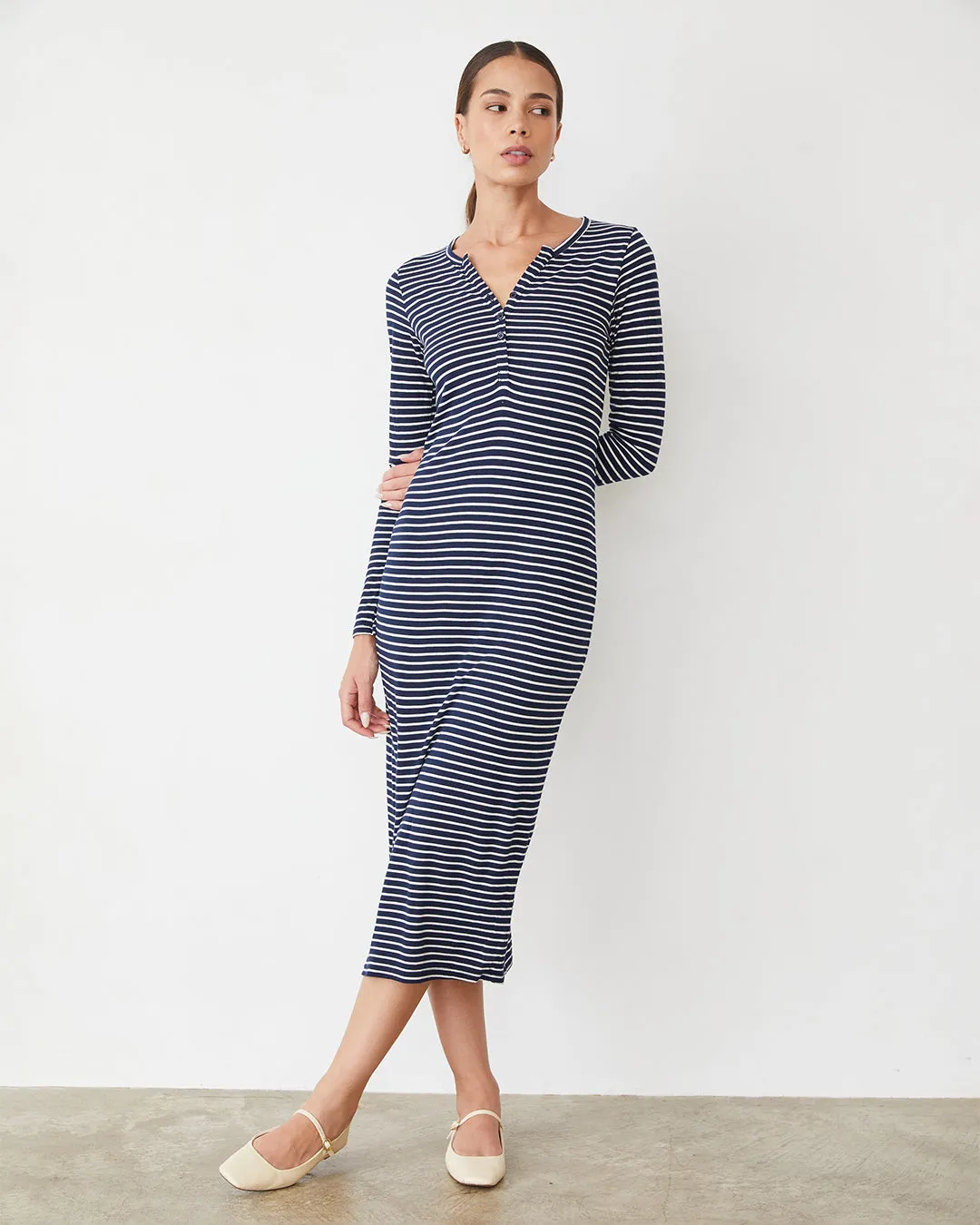 FlexibleLayeredConstruction BondedHemline Stripe Henley Dress