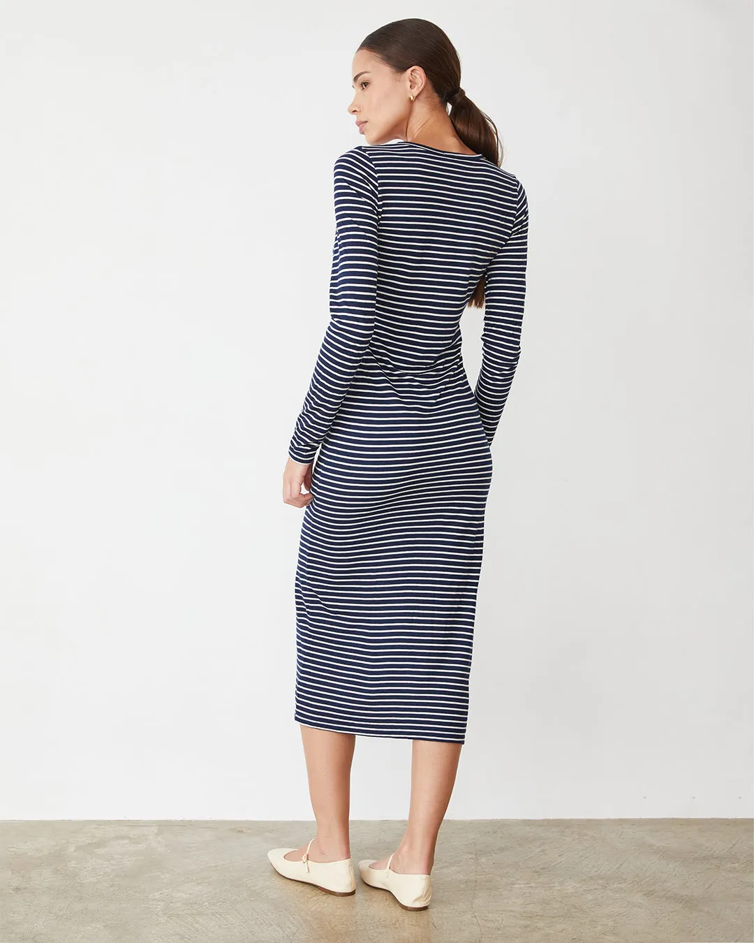 AdjustableCuffs FrenchTerryTexture Stripe Henley Dress