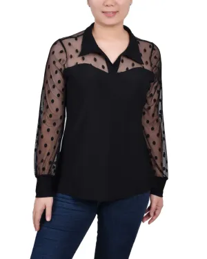 Fitted Tank ComfortStretchFit Long Sleeve Mesh Sleeve Top