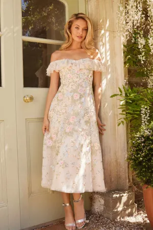 Antoinettes Floral Off-Shoulder Ballerina Dress Guest Glam Romantic-Detail