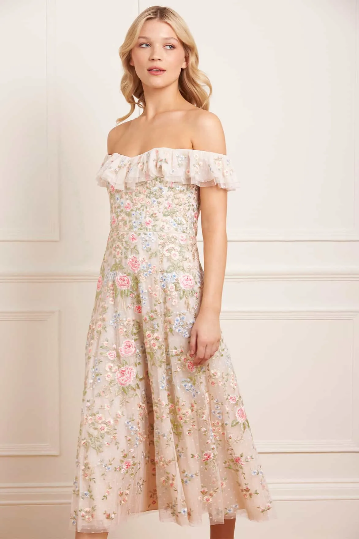 Antoinettes Floral Off-Shoulder Ballerina Dress Light Rhythm