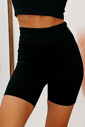 Any Terrain Ribbed High Rise Biker Shorts (Black) BondedSeamTechnology RawHemDetail