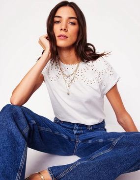 Double Layered Hem Reinforcement Anya Broderie T-shirt-White