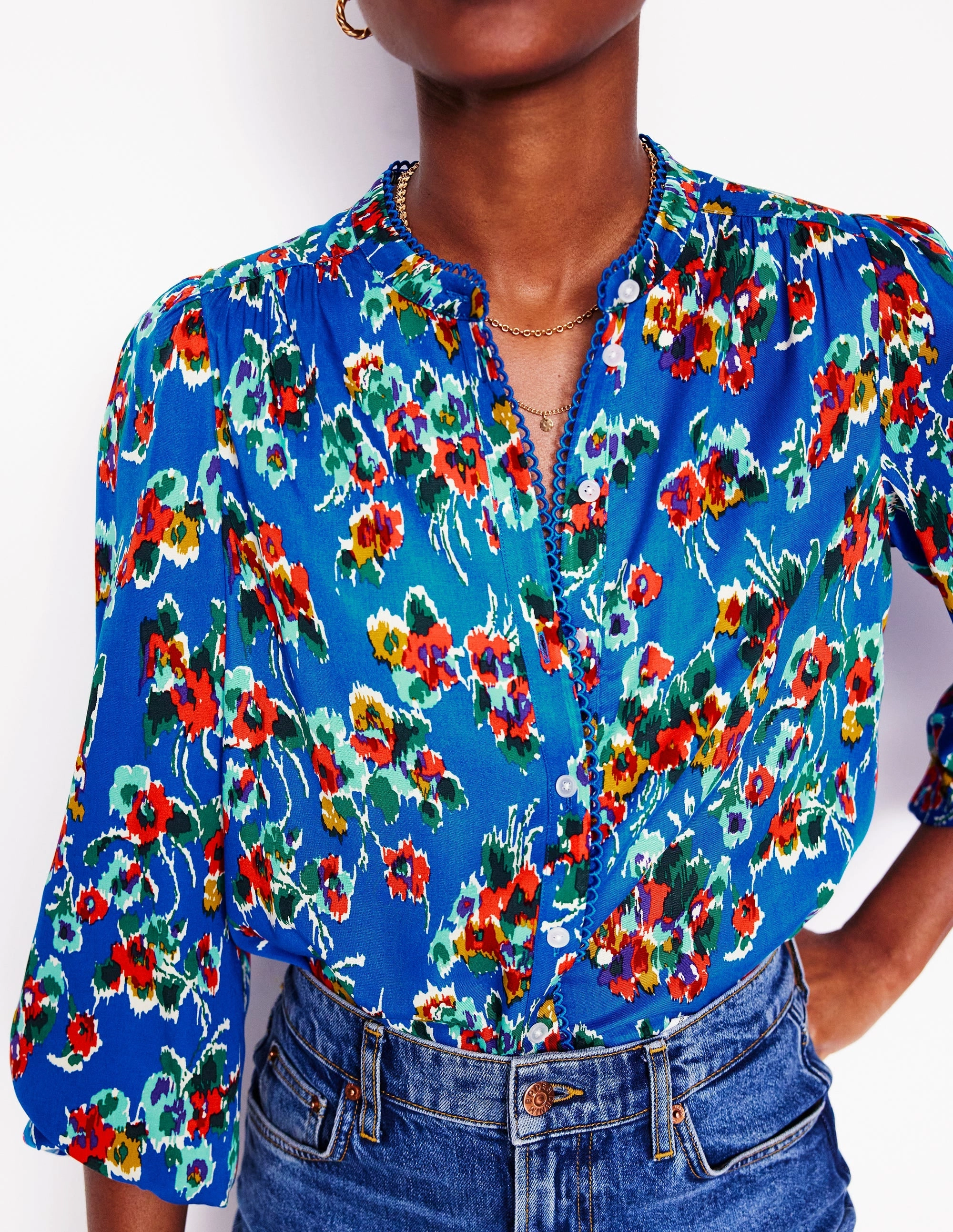 Activewear Top EasyCareFabric Ara Long Sleeve Top-Gallery Blue, Abstract Posy