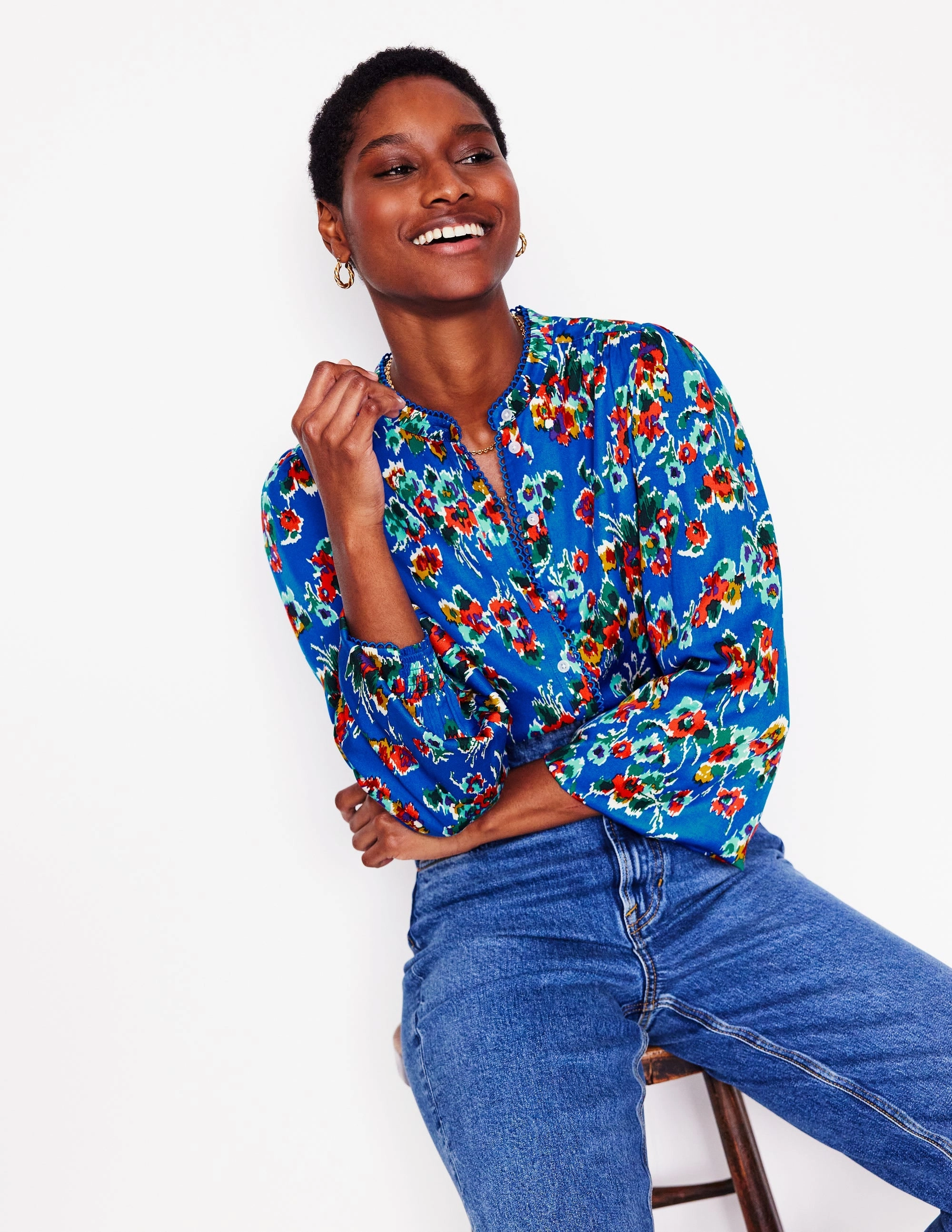 Temperature control Casual dress Ara Long Sleeve Top-Gallery Blue, Abstract Posy