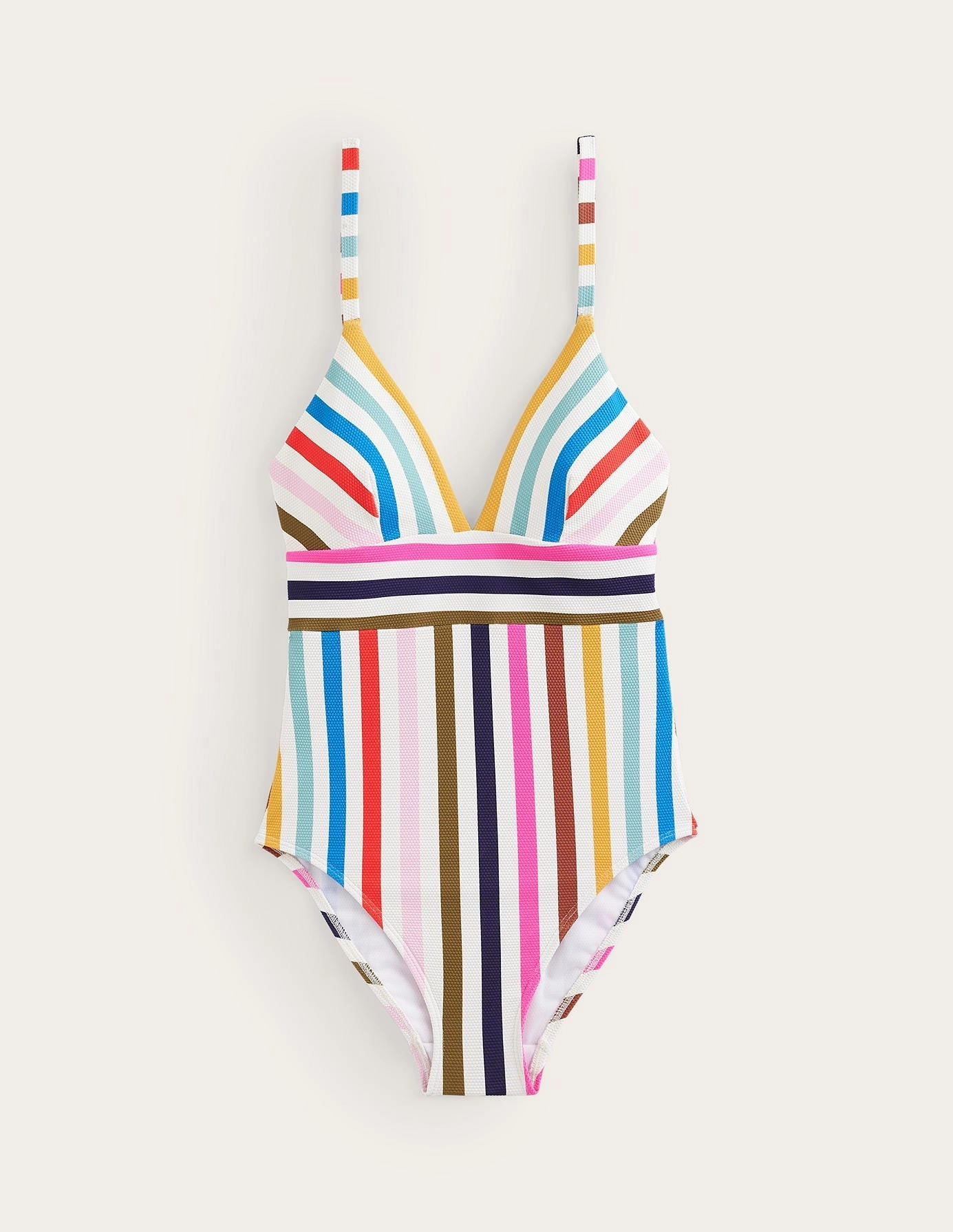 Arezzo V-neck Panel Swimsuit-Multi Stripe Sunny Style Neutral-Tones