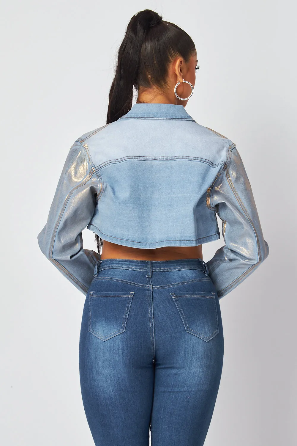 Arlene Metallic Gold Crop Denim Jean Jacket