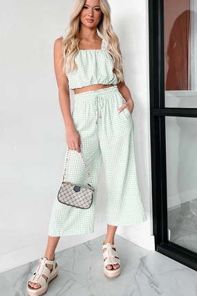 Armondo Gingham Crop Pants (Sage) Tagless label Easy Wear