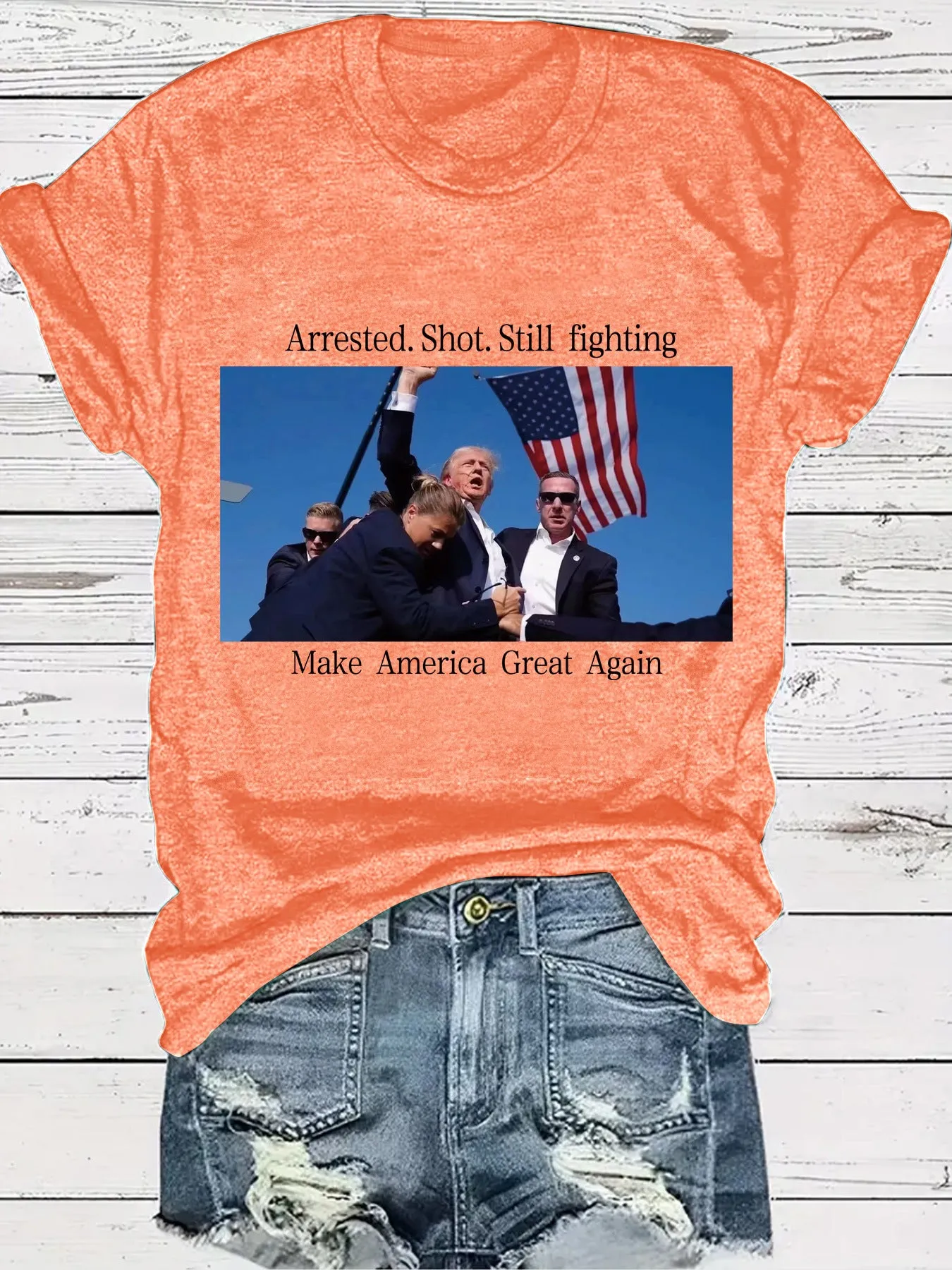 Arrested Shot Still Fighting Graphic T-Shirt Patriotic Trump Design