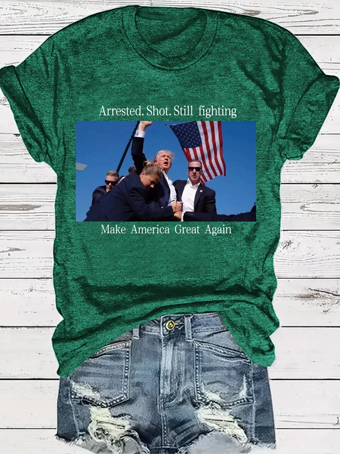 Arrested Shot Still Fighting Graphic T-Shirt Patriotic Trump Design