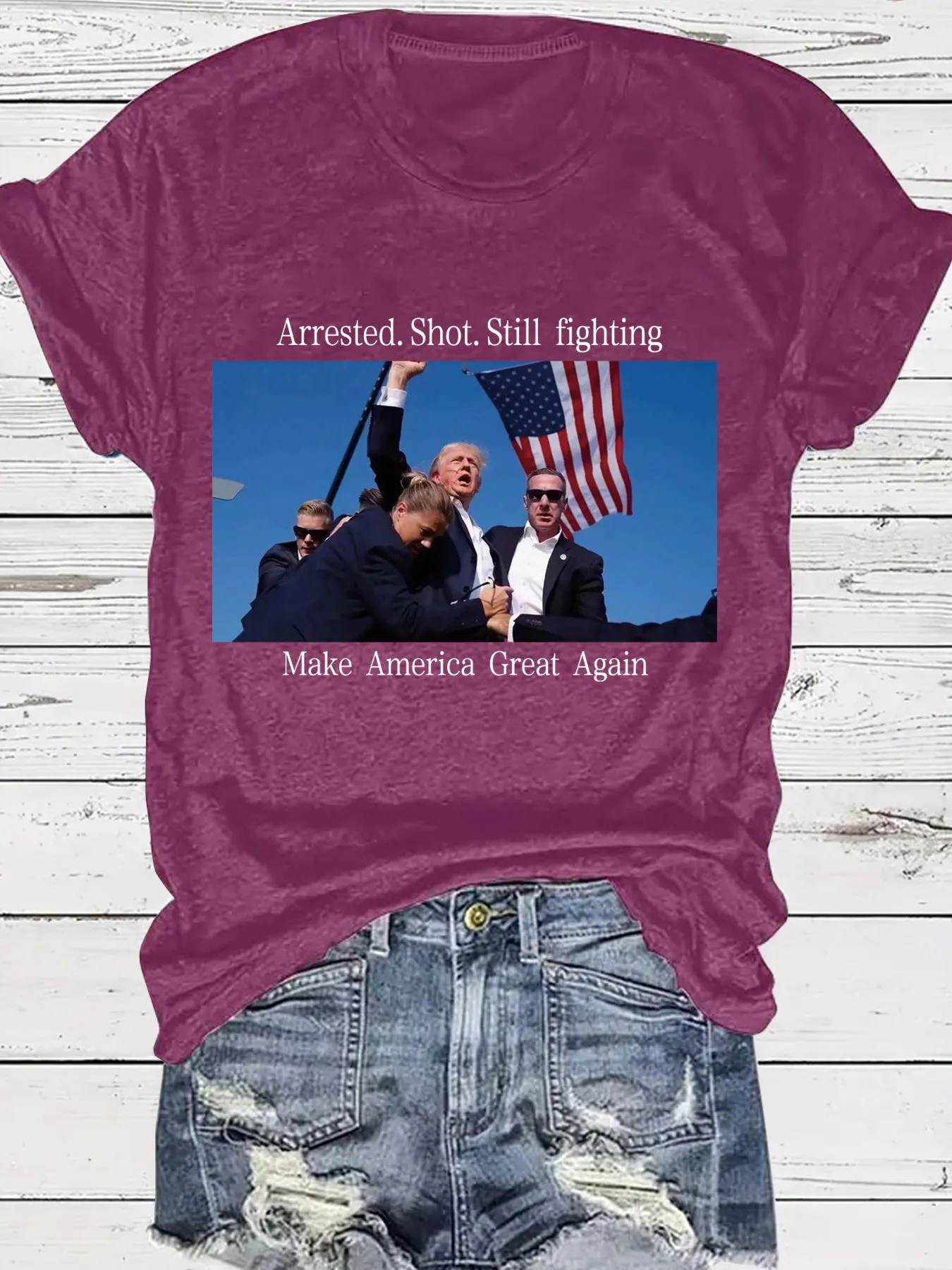 Arrested Shot Still Fighting Graphic T-Shirt Patriotic Trump Design