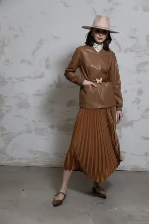 Arrow Pleated Skirt - Copper Stretchable Waist Affordable Fashion
