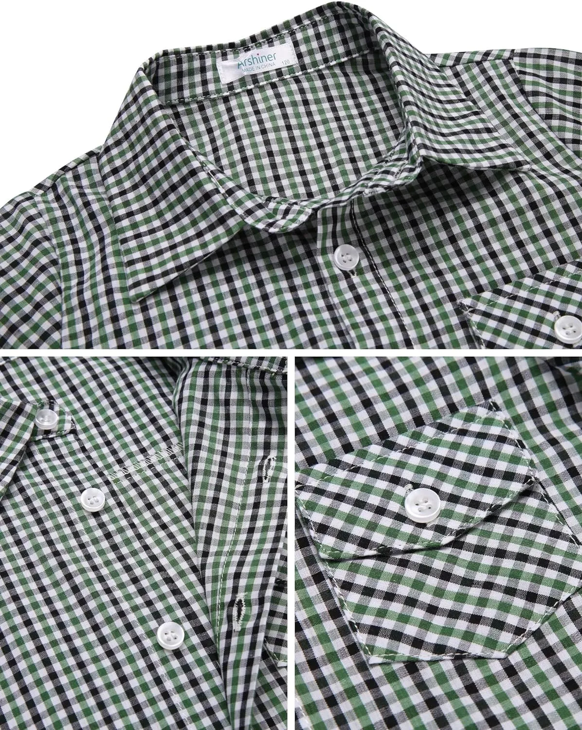 Arshiner Boy's Plaid Button Down Shirt Long Sleeve Roll Up Shirts