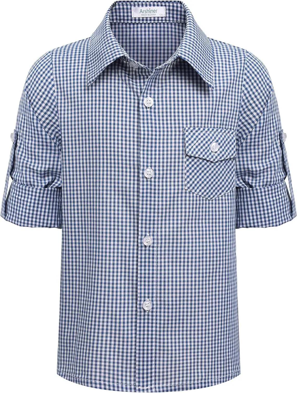 Arshiner Boy's Plaid Button Down Shirt Long Sleeve Roll Up Shirts