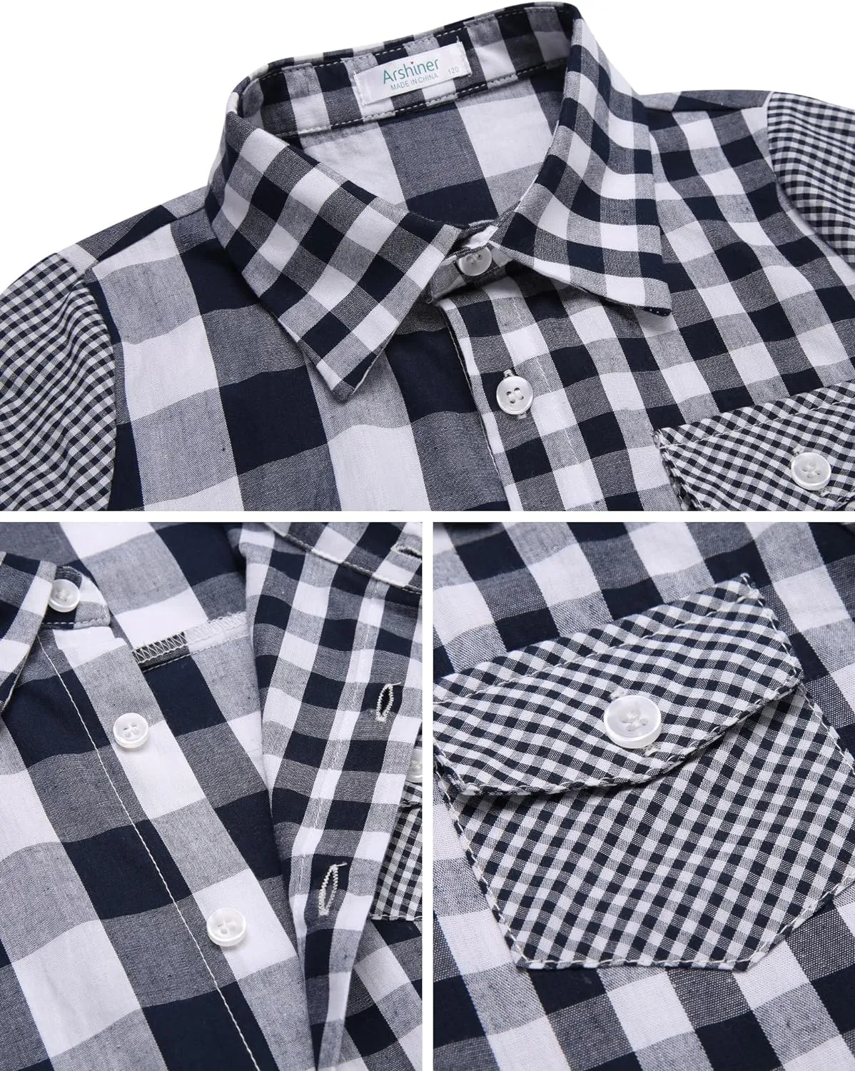 Arshiner Boy's Plaid Button Down Shirt Long Sleeve Roll Up Shirts