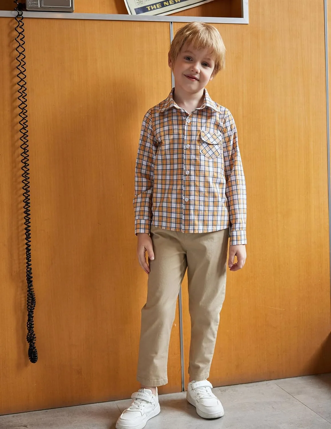 Arshiner Boy's Plaid Button Down Shirt Long Sleeve Roll Up Shirts