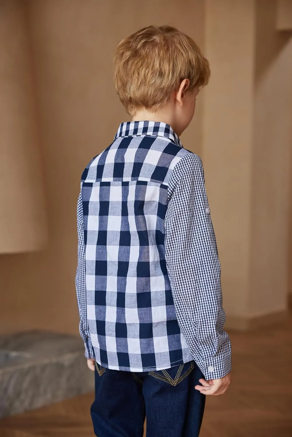 Arshiner Boy's Plaid Button Down Shirt Long Sleeve Roll Up Shirts