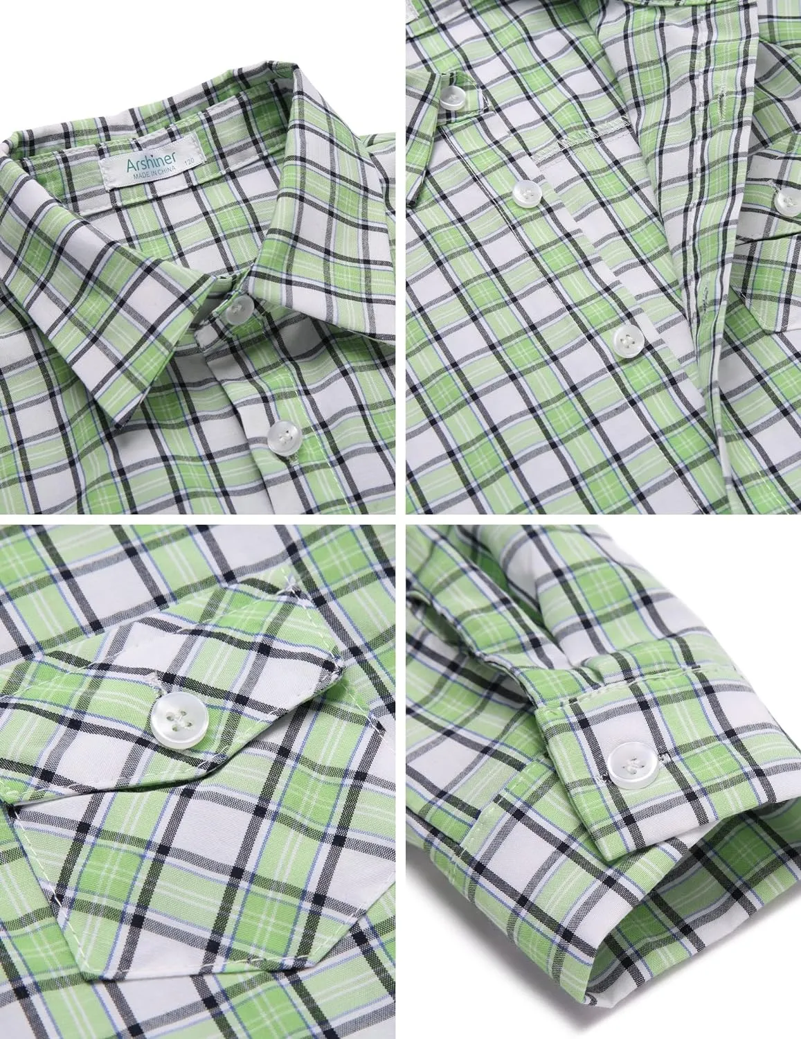 Arshiner Boy's Plaid Button Down Shirt Long Sleeve Roll Up Shirts