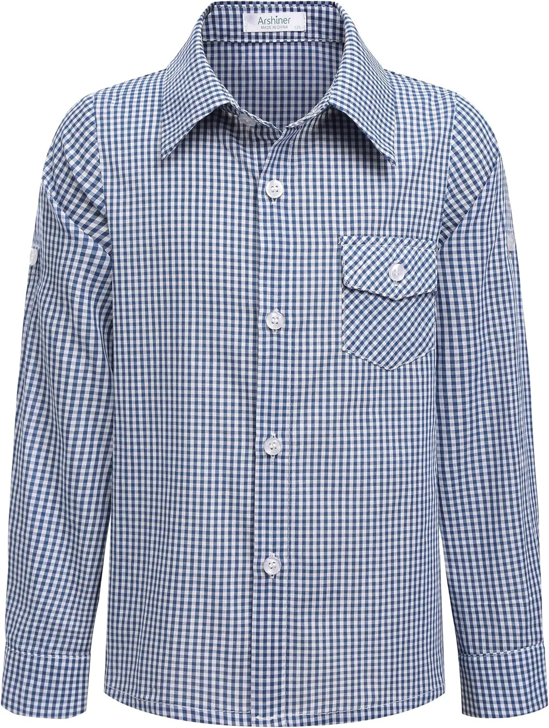 Arshiner Boy's Plaid Button Down Shirt Long Sleeve Roll Up Shirts