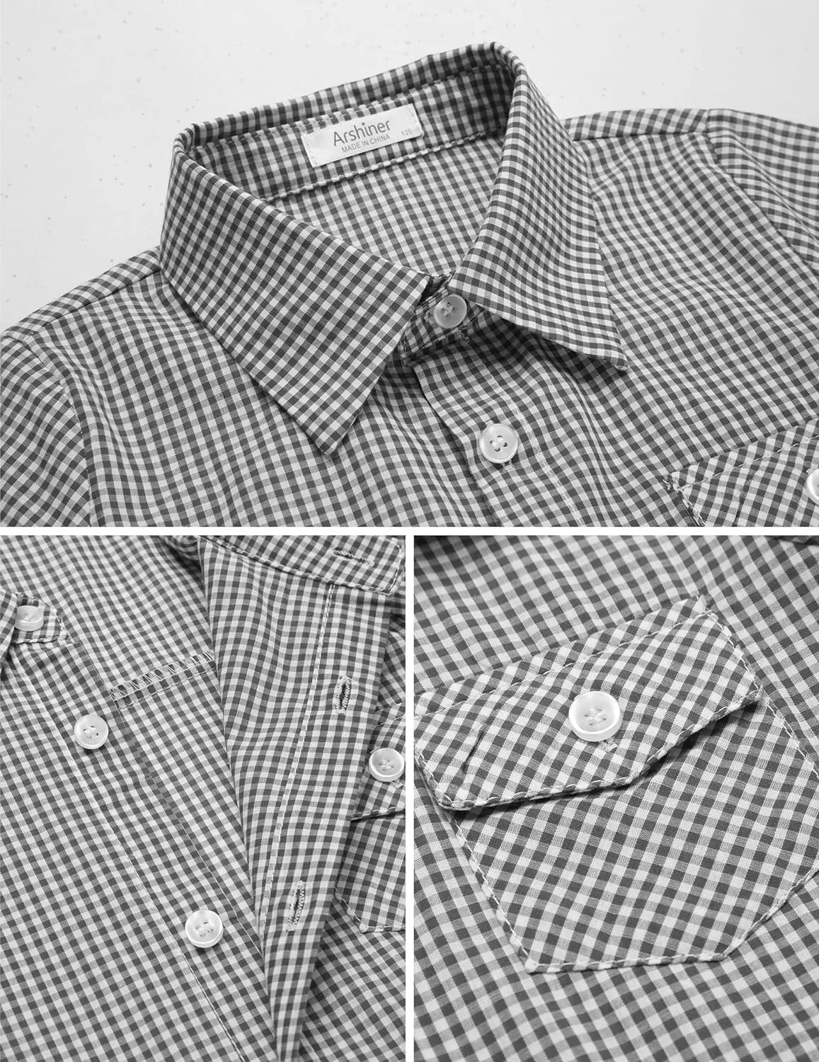 Arshiner Boy's Plaid Button Down Shirt Long Sleeve Roll Up Shirts