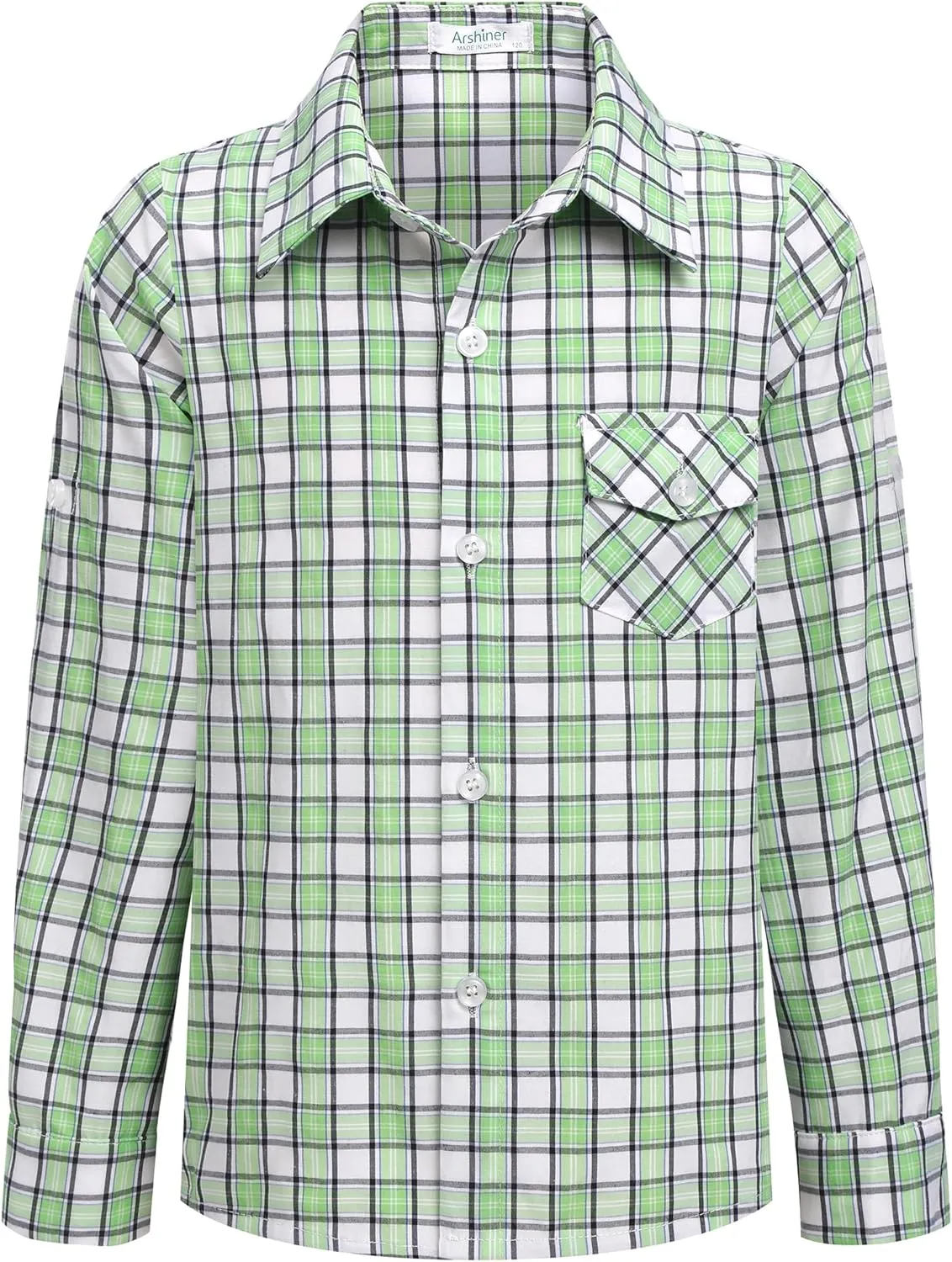 Arshiner Boy's Plaid Button Down Shirt Long Sleeve Roll Up Shirts