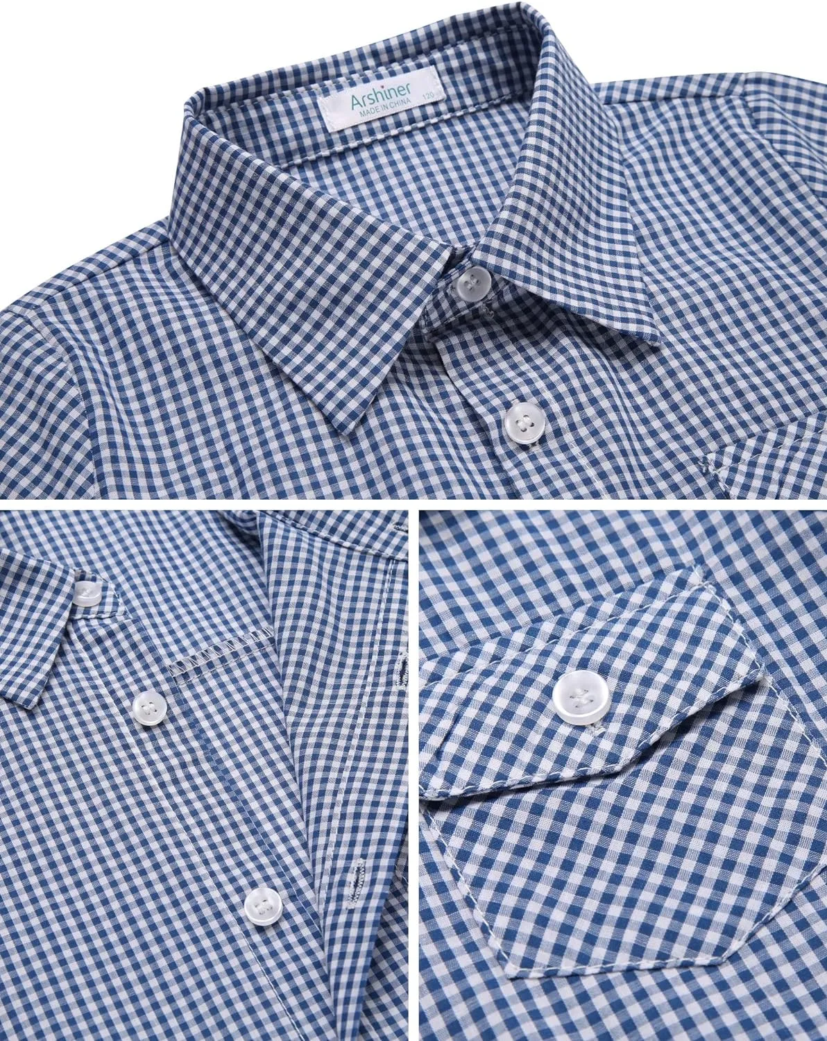 Arshiner Boy's Plaid Button Down Shirt Long Sleeve Roll Up Shirts