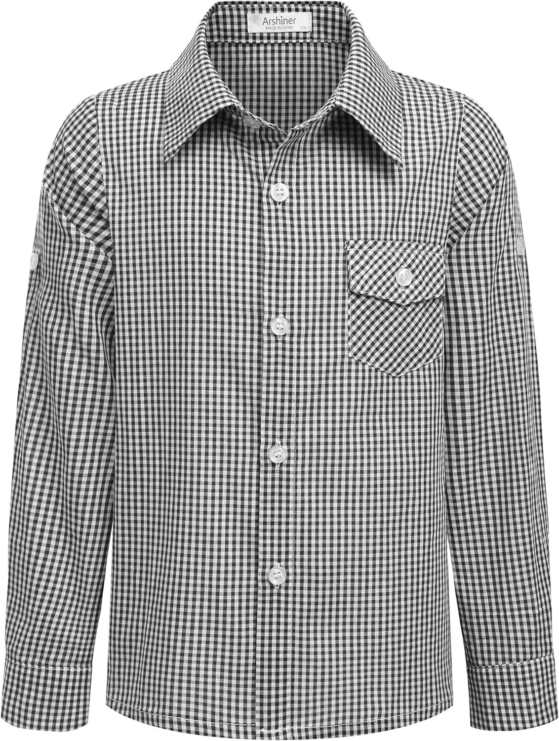 Arshiner Boy's Plaid Button Down Shirt Long Sleeve Roll Up Shirts