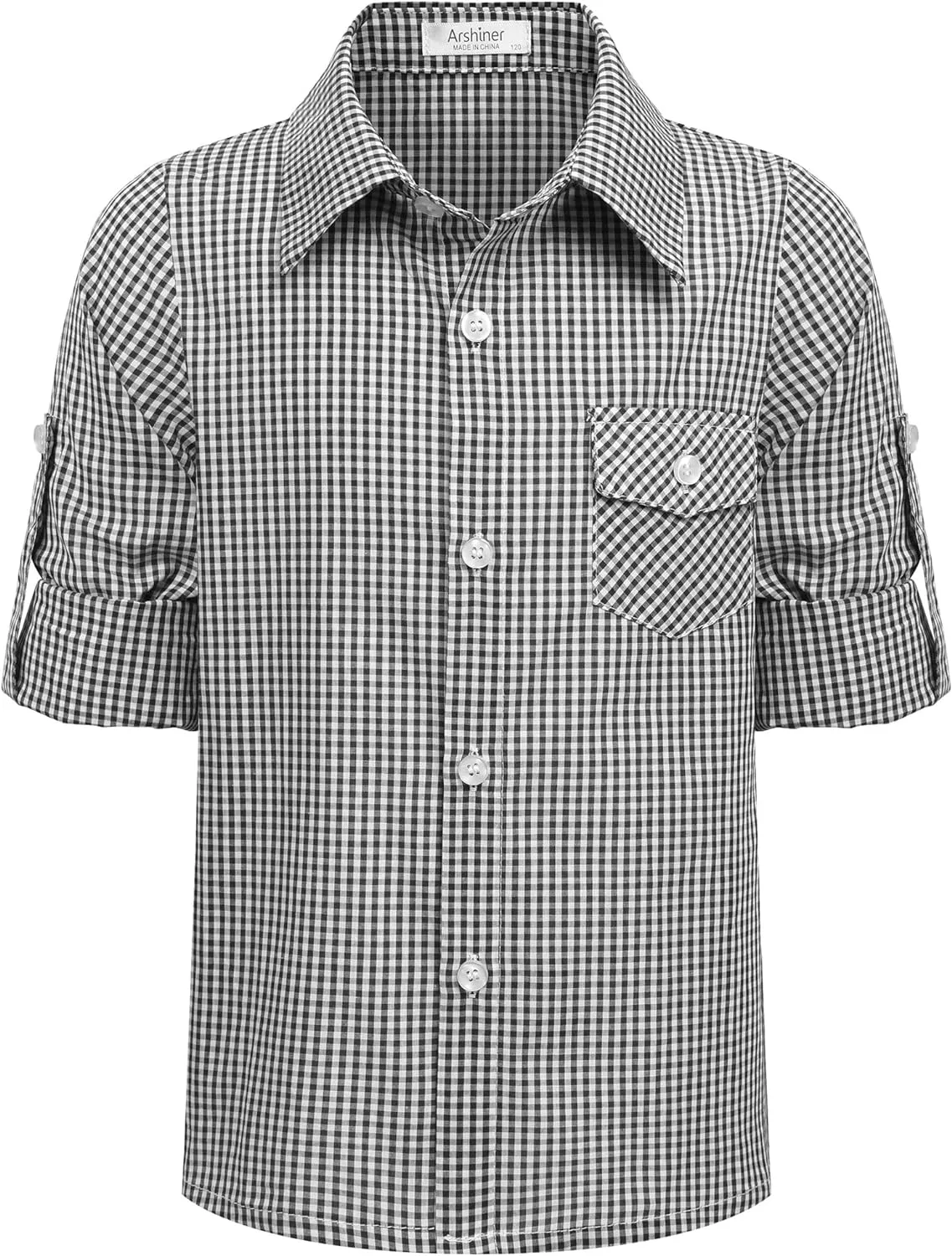 Arshiner Boy's Plaid Button Down Shirt Long Sleeve Roll Up Shirts