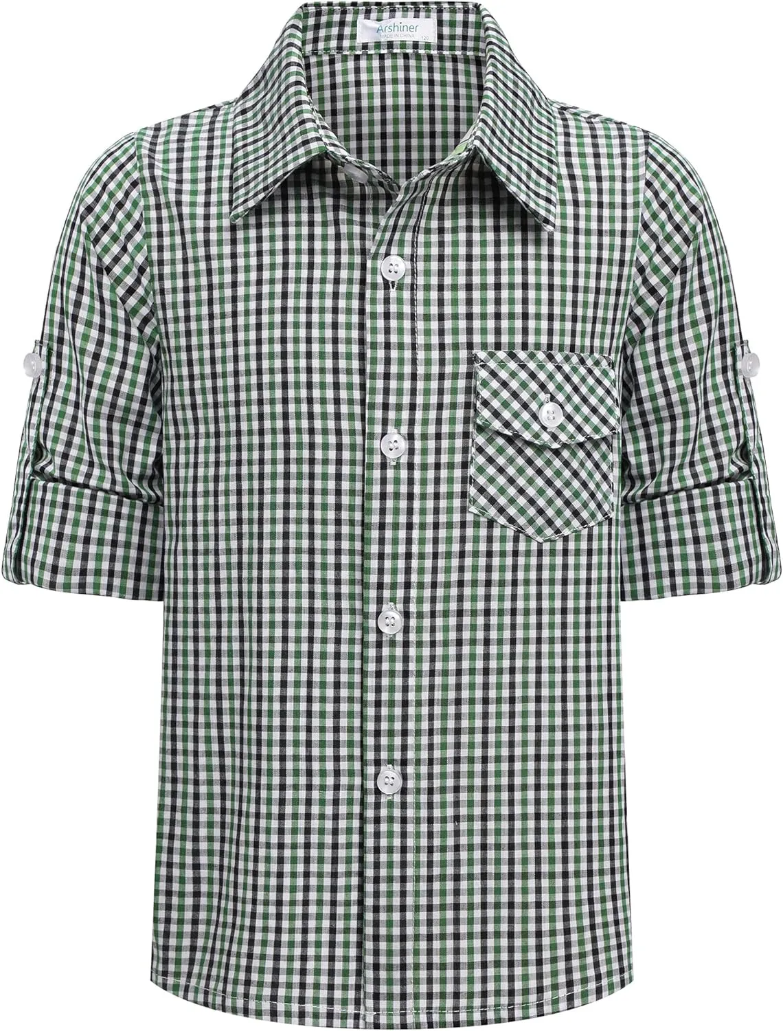 Arshiner Boy's Plaid Button Down Shirt Long Sleeve Roll Up Shirts