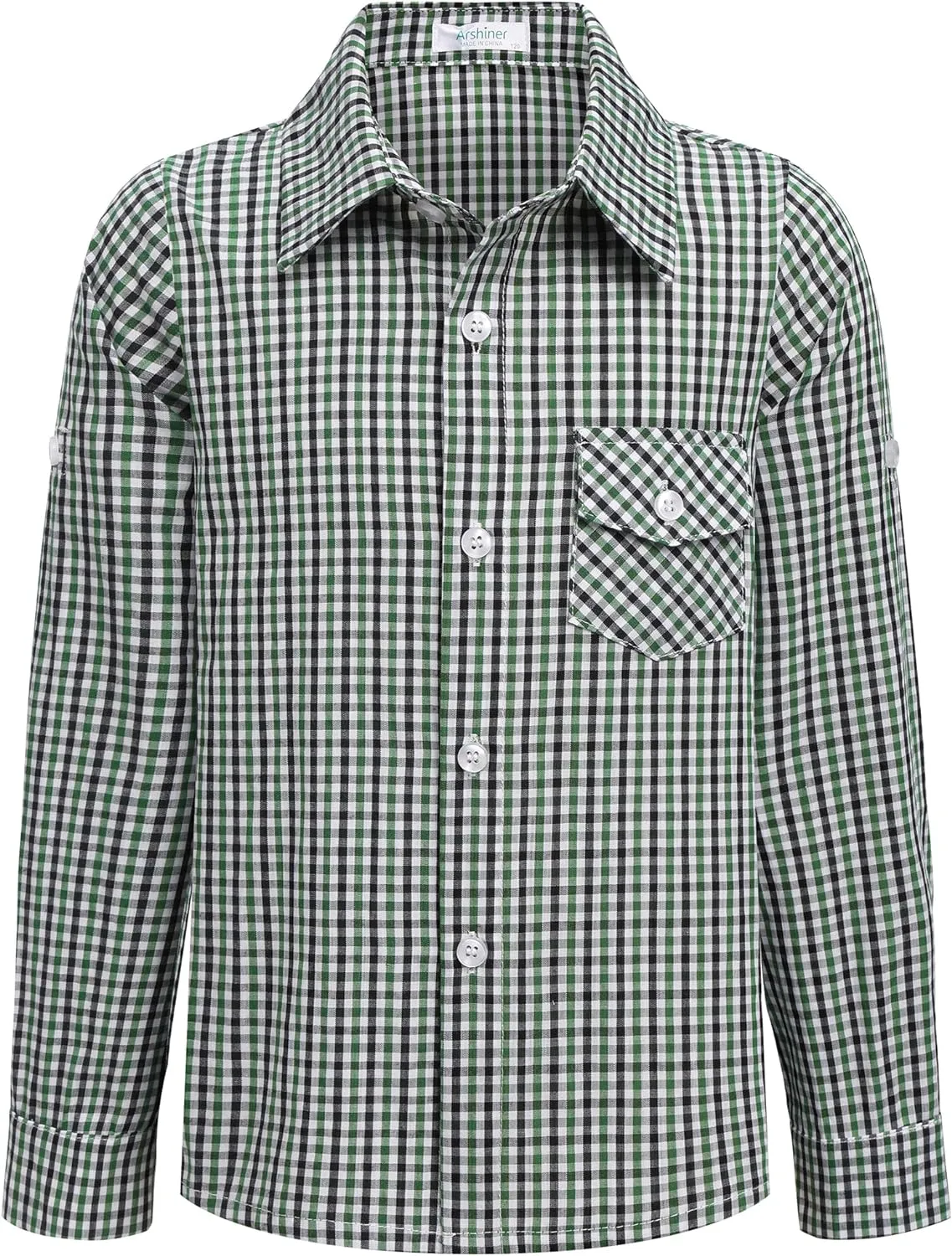 Arshiner Boy's Plaid Button Down Shirt Long Sleeve Roll Up Shirts