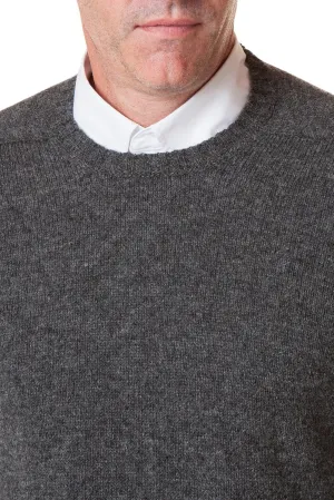 Raw Edge Detail Scottish Shetland Crew Neck Sweater Charcoal