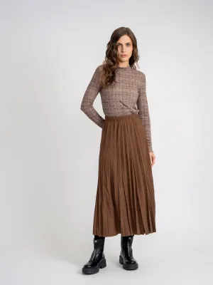 Aspect Cognac Corduroy Midi Crinkle Pleated Skirt WB4CPT7064M Adjustable Hem Non Restrictive Fit
