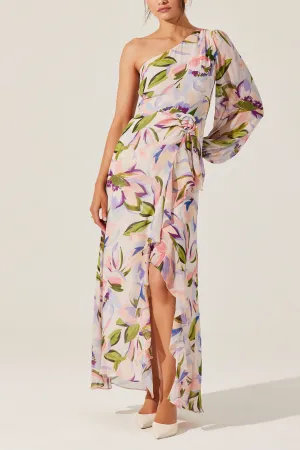 Skin Glow ASTR Sandersonia Floral One Shoulder Dress