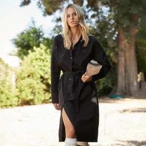 Asymmetrical Poplin Tie Shirt Dress Relaxed Dress AllDayComfortFit