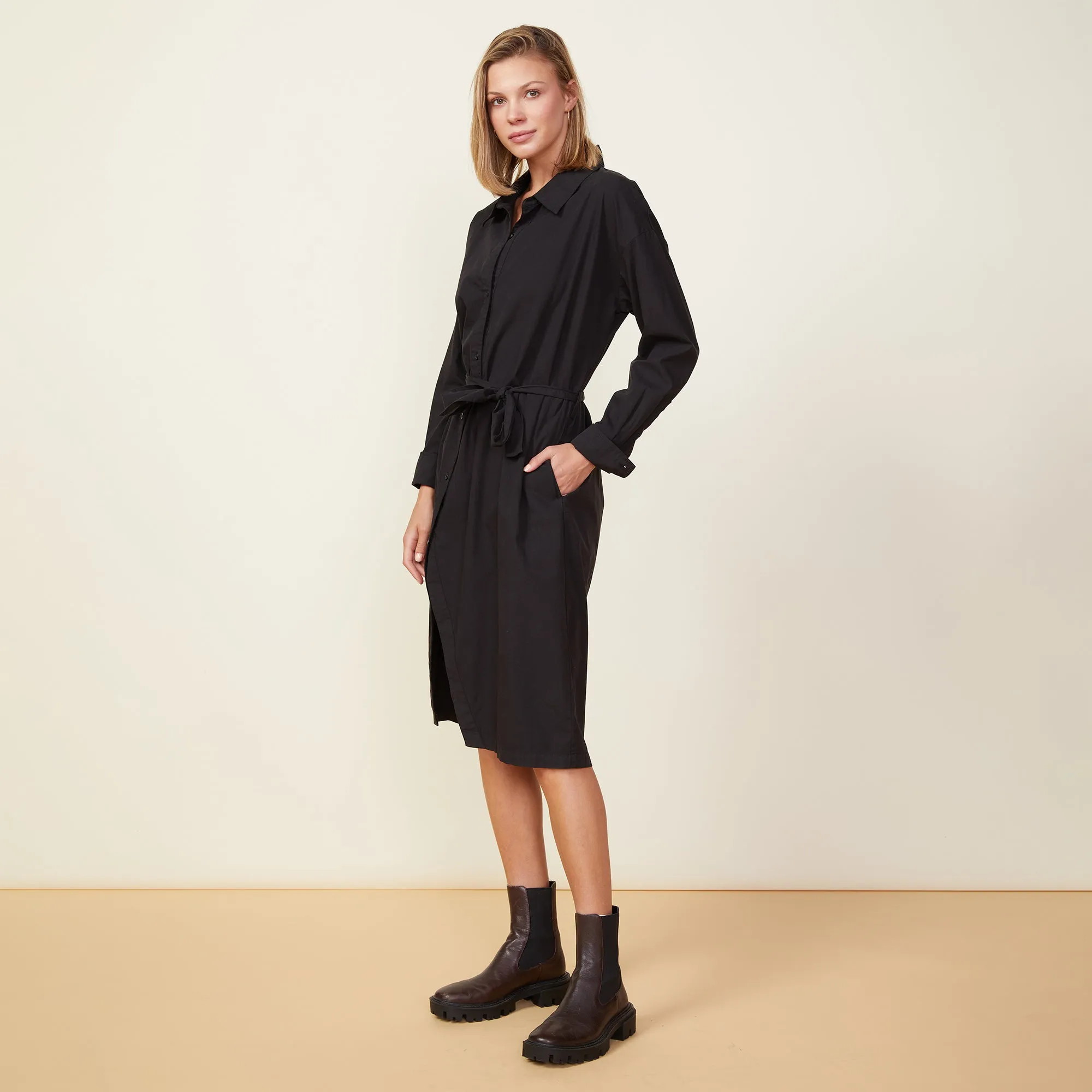 Comfy Layer NonIrritating Seams Asymmetrical Poplin Tie Shirt Dress